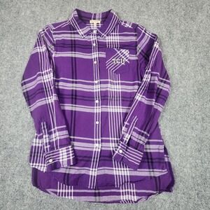 UG Apparel TCU Horned Frogs Womens Small Purple Plaid Flannel Button Down‎ Shirt